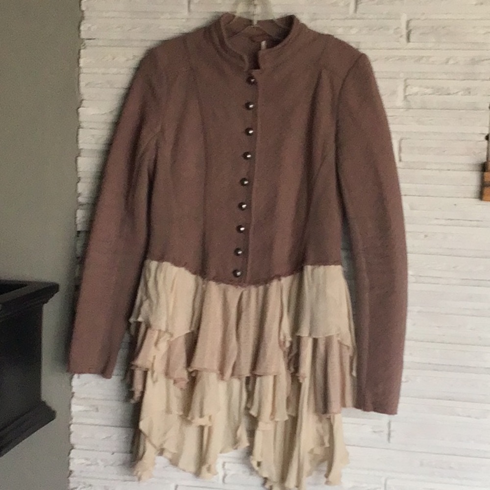 Free People Military Ruffle Button Blazer Jacket